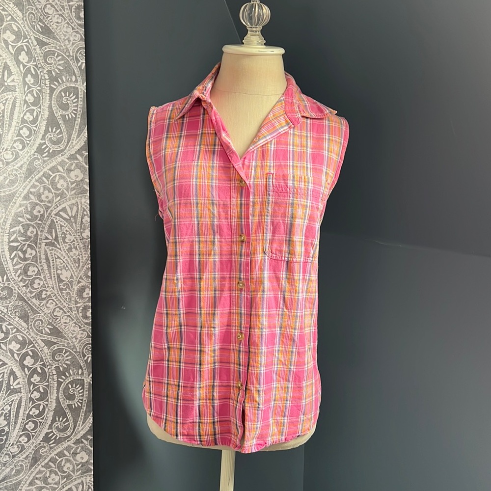 Vintage Fresno The Jean Company Western Pink Plaid Button Up Tank Top Size M